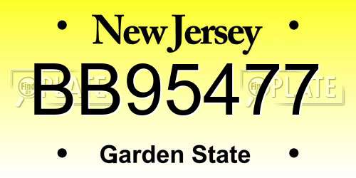 BB95477 New Jersey License Plate