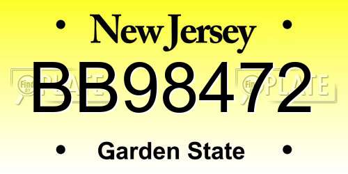 BB98472 New Jersey License Plate