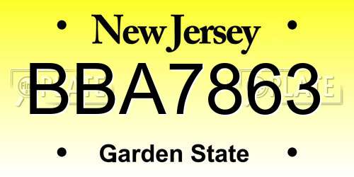 BBA7863 New Jersey License Plate