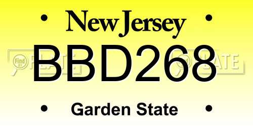 BBD268 New Jersey License Plate