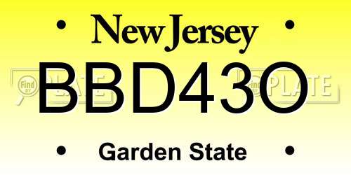 BBD43O New Jersey License Plate