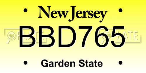 BBD765 New Jersey License Plate