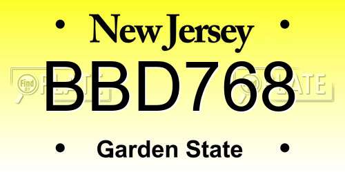 BBD768 New Jersey License Plate