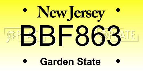 BBF863 New Jersey License Plate