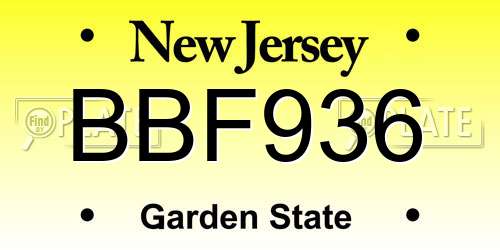 BBF936 New Jersey License Plate
