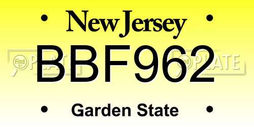 BBF962 New Jersey License Plate