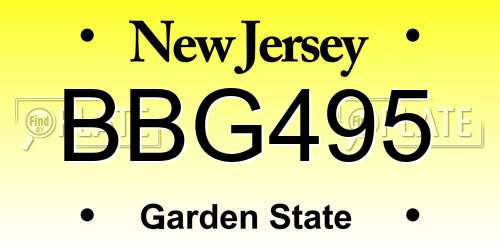 BBG495 New Jersey License Plate