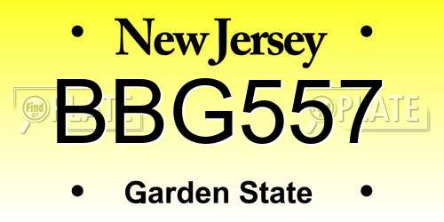 BBG557 New Jersey License Plate
