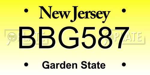 BBG587 New Jersey License Plate