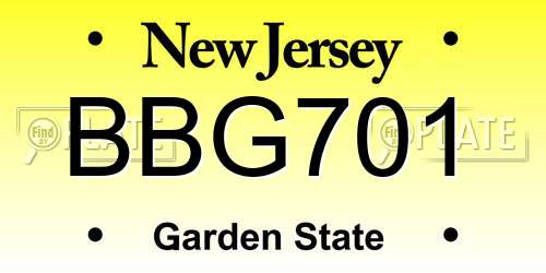 BBG701 New Jersey License Plate