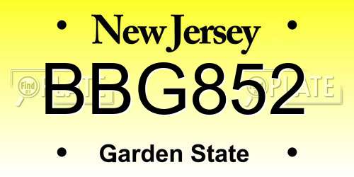BBG852 New Jersey License Plate