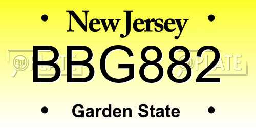 BBG882 New Jersey License Plate