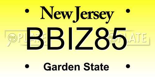 BBIZ85 New Jersey License Plate