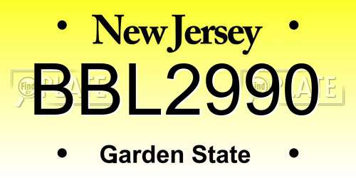 BBL2990 New Jersey License Plate