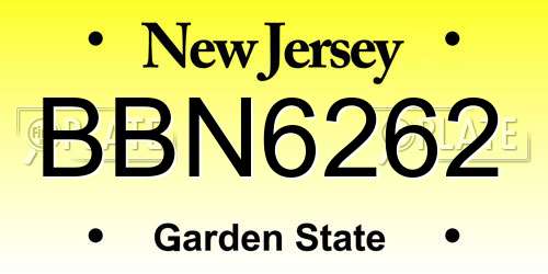 BBN6262 New Jersey License Plate