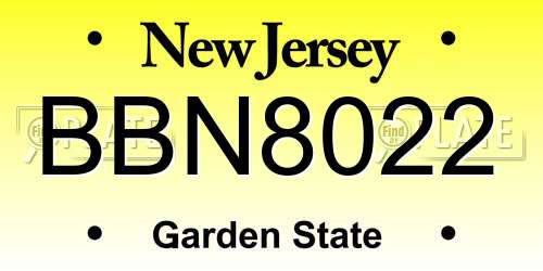 BBN8022 New Jersey License Plate