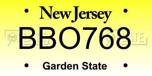 BBO768 New Jersey License Plate