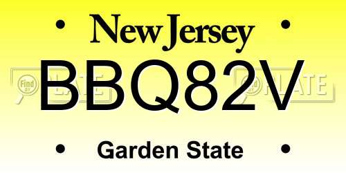 BBQ82V New Jersey License Plate
