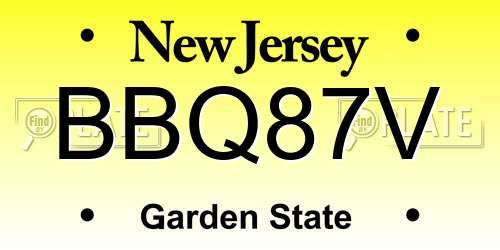 BBQ87V New Jersey License Plate