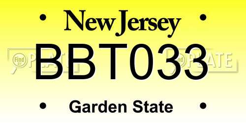 BBT033 New Jersey License Plate