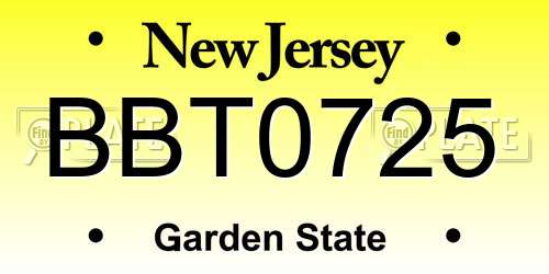BBT0725 New Jersey License Plate