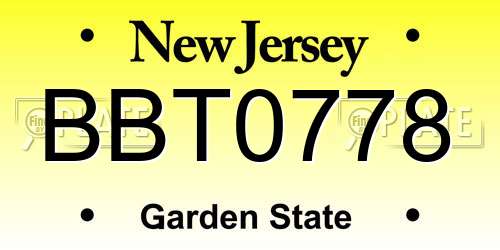 BBT0778 New Jersey License Plate