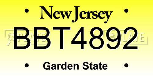 BBT4892 New Jersey License Plate
