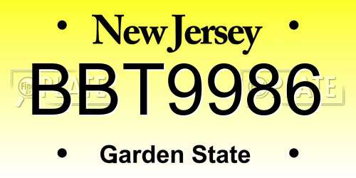 BBT9986 New Jersey License Plate