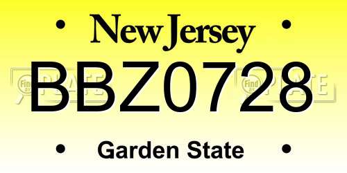 BBZ0728 New Jersey License Plate