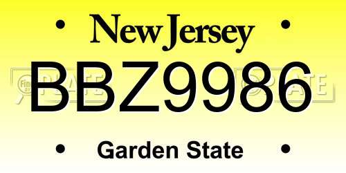 BBZ9986 New Jersey License Plate