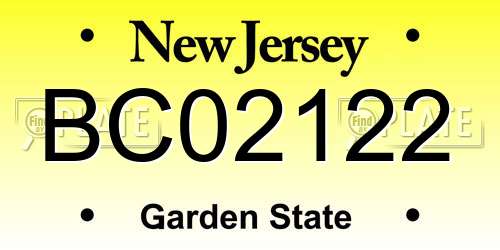 BC02122 New Jersey License Plate