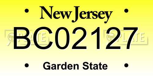 BC02127 New Jersey License Plate