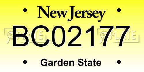 BC02177 New Jersey License Plate