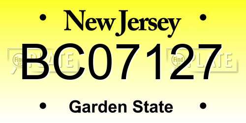 BC07127 New Jersey License Plate