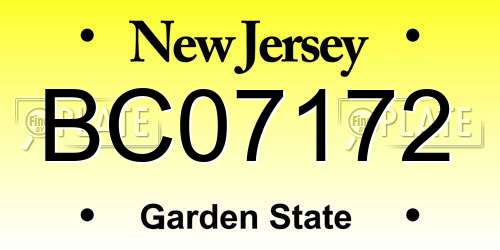 BC07172 New Jersey License Plate