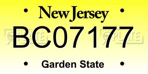 BC07177 New Jersey License Plate