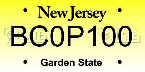 BC0P100 New Jersey License Plate