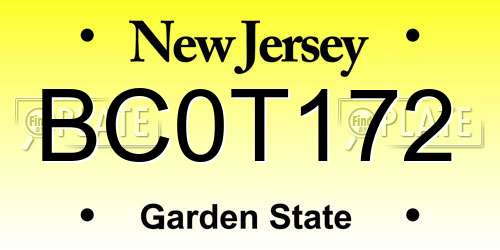 BC0T172 New Jersey License Plate
