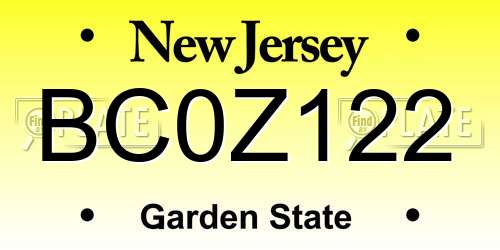 BC0Z122 New Jersey License Plate
