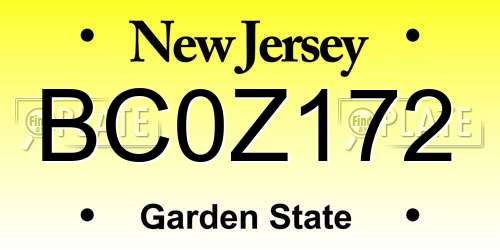 BC0Z172 New Jersey License Plate