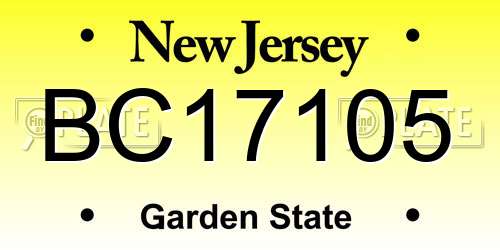 BC17105 New Jersey License Plate