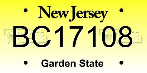 BC17108 New Jersey License Plate
