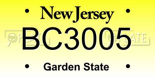 BC3005 New Jersey License Plate