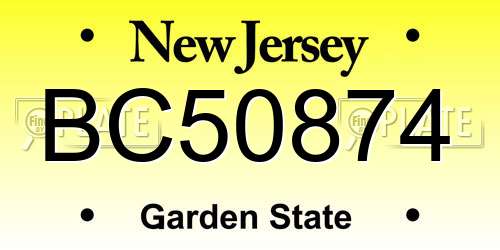 BC50874 New Jersey License Plate
