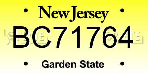 BC71764 New Jersey License Plate