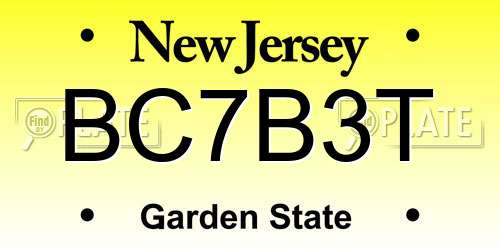 BC7B3T New Jersey License Plate