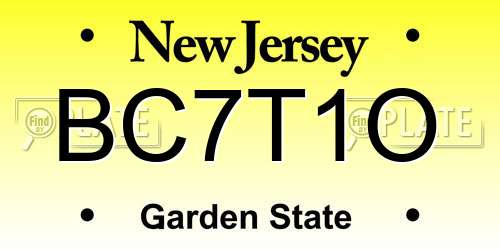 BC7T1O New Jersey License Plate