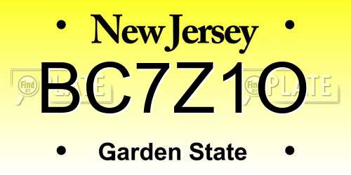 BC7Z1O New Jersey License Plate