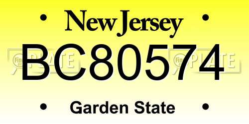 BC80574 New Jersey License Plate