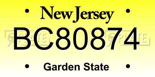 BC80874 New Jersey License Plate